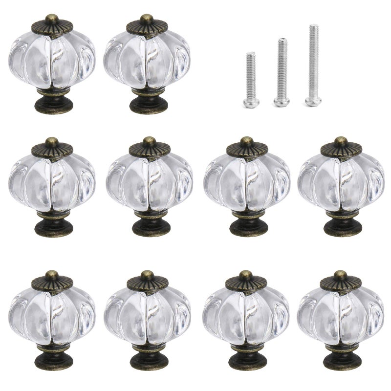 IEIK Acrylic Pumpkin Knobs, Clear Cabinet knobs Set of 10 Vintage Decorative Handles Pulls for Doors, Closet, Drawers, Dresser, Cupboard, Kitchen Furniture or Kids Room - Image 1